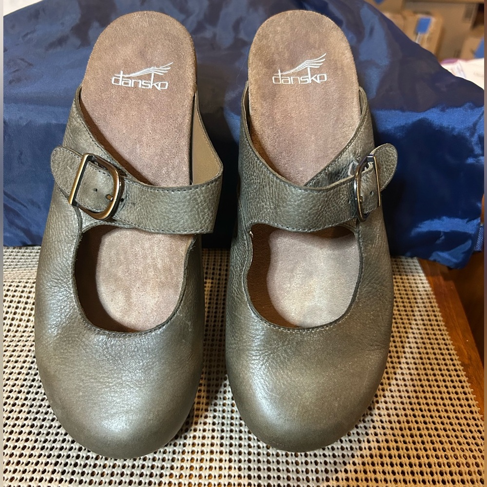 Dansko Gray Mary Jane Leather Clogs Open Back Shoes Mules SlipOn EU 40/US 9.5-10